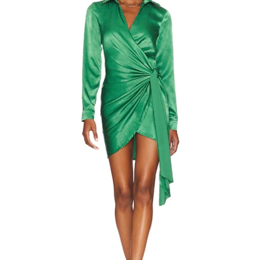 NWT Revolve Superdown Vibrant Green Long Sleeve wrap Dress SIZE XS
